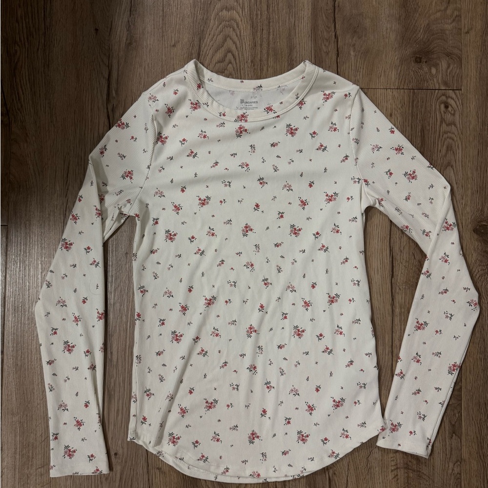 No Boundaries Cream Long-Sleeve Floral Tee with Pink Flowers